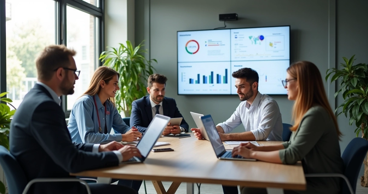 Profissionais diversos trabalhando em escritórios modernos com foco em tecnologia e carreira