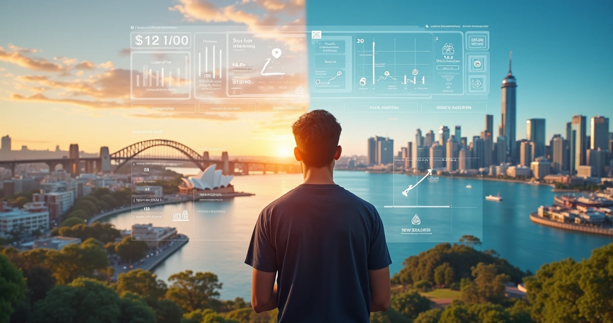 Brasileiro observando comparação entre Austrália e Nova Zelândia em 2026